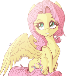 Size: 1000x1100 | Tagged: safe, artist:evehly, fluttershy, g4, female, looking up, simple background, sitting, solo, spread wings, white background