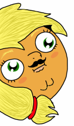 Size: 583x990 | Tagged: safe, artist:tavrosbrony, applejack, g4, :i, appul, blushing, derp, eyebrows, facial hair, female, moustache, portrait, solo, stubble, wide eyes