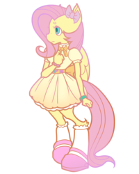 Size: 1280x1600 | Tagged: safe, artist:tobi-the-good-boy, fluttershy, anthro, g4, clothes, dress, female, mary janes, solo