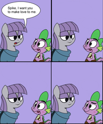 Size: 816x979 | Tagged: safe, artist:epulson, edit, maud pie, spike, dragon, pony, g4, bedroom eyes, blushing, comic, female, implied foalcon, implied lovemaking, implied sex, male, mare, maud and spike's chat, mike, open mouth, raised eyebrow, ship:maudspike, shipping, smiling, straight