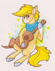 Size: 1122x1439 | Tagged: safe, artist:mylittlerainbowtail, oc, oc only, oc:ashlyn, guitar, solo, traditional art