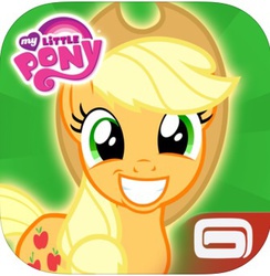 Size: 336x344 | Tagged: safe, gameloft, applejack, earth pony, pony, g4, my little pony: magic princess, official, app, app icon, cute, female, gameloft logo, happy, jackabetes, my little pony logo, smiling, solo