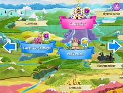 Size: 2048x1536 | Tagged: safe, gameloft, g4, appleloosa, canterlot, cloudsdale, crystal empire, dodge city, everfree forest, game screencap, map, map of equestria, ponyville, sweet apple acres