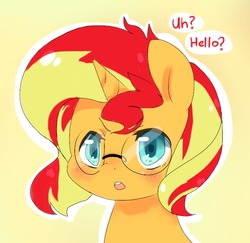 Size: 500x485 | Tagged: safe, artist:luxjii, sunset shimmer, pony, unicorn, ask filly sunset shimmer, g4, cute, female, filly, filly sunset shimmer, glasses, shimmerbetes, solo, tumblr, younger