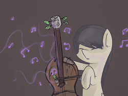 Size: 1133x850 | Tagged: safe, artist:kittykai, octavia melody, g4, cello, female, leaves, music notes, musical instrument, solo, tumblr