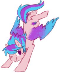 Size: 362x443 | Tagged: safe, artist:thelionmedal, oc, oc only, oc:shiny dawn, pegasus, pony, bucking, colored wings, gradient wings, grin, smiling, solo, spread wings, wink