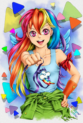 Size: 1594x2362 | Tagged: safe, artist:arinko, rainbow dash, human, g4, female, humanized, necklace, pixiv, solo, winged humanization