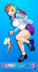 Size: 1772x3389 | Tagged: safe, artist:boxas, rainbow dash, human, g4, clothes, female, humanized, schoolgirl, shorts, sneakers, socks, solo