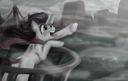 Size: 1500x950 | Tagged: safe, artist:fmayang, rarity, g4, boat, clothes, female, grayscale, manehattan, monochrome, scarf, solo