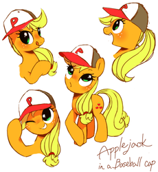 Size: 775x843 | Tagged: safe, artist:30clock, applejack, earth pony, pony, g4, baseball cap, cute, female, freckles, hat, jackabetes, mare, one eye closed, open mouth, simple background, solo, tongue out, white background
