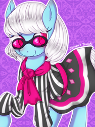 Size: 600x800 | Tagged: safe, artist:divided-s, photo finish, earth pony, pony, g4, clothes, female, glasses, looking at you, mare, raised hoof, smiling, solo