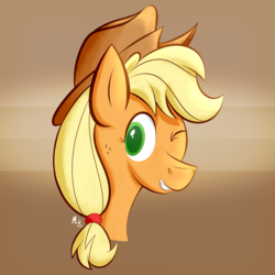 Size: 2000x2000 | Tagged: safe, artist:mylittlevisuals, applejack, g4, female, high res, one eye closed, portrait, solo, wink