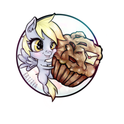 Size: 2000x2000 | Tagged: safe, artist:czbaterka, derpy hooves, pegasus, pony, g4, chibi, cute, female, high res, mare, muffin, solo, sticker