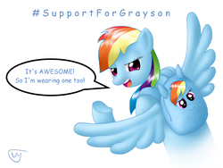 Size: 1000x750 | Tagged: safe, artist:livriel, rainbow dash, g4, backpack, dialogue, female, grayson bruce, mouthpiece, solo