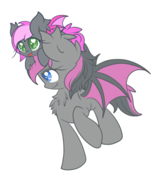 Size: 2200x2464 | Tagged: safe, artist:starlightlore, oc, oc only, oc:gentle shade, oc:heartbeat, bat pony, pony, blank flank, cute, filly, high res, mother and daughter, simple background, transparent background, wingding eyes