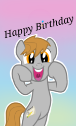 Size: 768x1280 | Tagged: safe, artist:tavrosbrony, oc, oc only, oc:tavrosbrony, balloon, birthday, simple background, smiling, solo