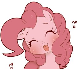 Size: 552x495 | Tagged: safe, artist:うめぐる, pinkie pie, earth pony, pony, g4, :3, :p, blushing, cropped, cute, diapinkes, eyes closed, female, happy, mare, simple background, smiling, solo, tongue out, white background