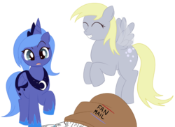 Size: 669x487 | Tagged: safe, artist:dunkinbean, derpy hooves, princess luna, g4, cute, fan mail, filly, mail, s1 luna, woona