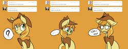 Size: 2352x908 | Tagged: dead source, safe, artist:ryephoenix, braeburn, ask braeburn!, g4, ask, bailey sweet, rule 63, tumblr