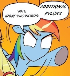 Size: 334x366 | Tagged: safe, rainbow dash, pegasus, pony, protoss, g4, additional pylons, comic, exploitable meme, female, mare, meme, solo, starcraft, two words meme