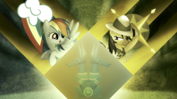 Size: 1920x1080 | Tagged: safe, artist:mithandir730, daring do, rainbow dash, g4, cutie mark, sapphire statue, wallpaper