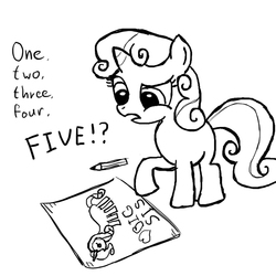 Size: 600x600 | Tagged: safe, artist:smockhobbes, sweetie belle, g4, drawing, female, monochrome, sketch, solo, sweetie fail, sweetiedumb