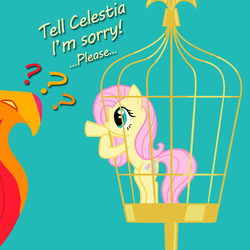 Size: 750x750 | Tagged: safe, artist:smockhobbes, fluttershy, philomena, pegasus, phoenix, pony, g4, cage, micro