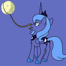 Size: 750x750 | Tagged: safe, artist:smockhobbes, princess luna, g4, female, moon, moon work, mouth hold, pulling, rope, s1 luna, simple background, solo, tangible heavenly object