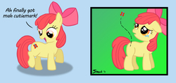 Size: 1000x474 | Tagged: safe, artist:smockhobbes, apple bloom, butterfly, g4, crying, cutie mark, fail, female, sad, solo