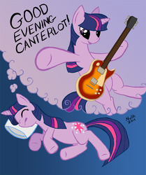 Size: 800x959 | Tagged: dead source, safe, artist:nullh, twilight sparkle, pony, unicorn, g4, dream, guitar, musical instrument, pillow, sleeping