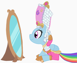 Size: 1570x1286 | Tagged: safe, artist:runbowdash, rainbow dash, g4, clothes, female, mirror, rainbow dash always dresses in style, solo