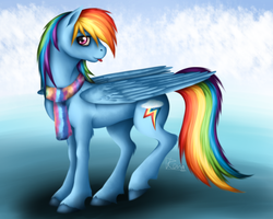 Size: 1600x1280 | Tagged: safe, artist:puggie, rainbow dash, g4, clothes, female, ice, scarf, solo, tongue out