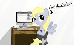 Size: 1227x755 | Tagged: safe, artist:dennyhooves, derpy hooves, pegasus, pony, computer, derpy hooves tech support, female, helpdesk, it, mare, ponibooru, solo