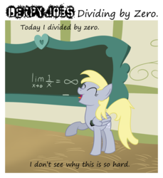 Size: 1600x1750 | Tagged: safe, artist:fetchbeer, derpy hooves, pegasus, pony, g4, calculus, divide by zero, eyes closed, fancy mathematics, female, mare, math, mathematics in the comments, open mouth, raised hoof, science in the comments, smiling, solo, tongue out