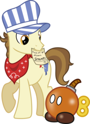 Size: 1600x2199 | Tagged: safe, artist:chainchomp2, steamer, bob-omb, earth pony, pony, g4, autograph, background pony, bub, crossover, hat, male, neckerchief, paper mario, paper mario: the thousand year door, simple background, stallion, super mario bros., transparent background, vector