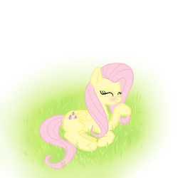 Size: 600x600 | Tagged: safe, artist:hudoyjnik, fluttershy, pegasus, pony, g4, blushing, cute, cutie mark, eyes closed, female, grass, mare, shy, shyabetes, solo