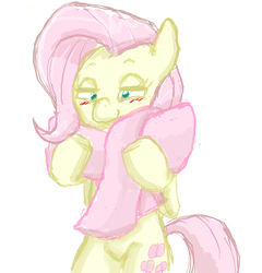Size: 809x843 | Tagged: safe, artist:redanon, fluttershy, pony, g4, bedroom eyes, bipedal, blushing, clothes, cute, female, scarf, smiling, solo