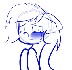 Size: 428x416 | Tagged: safe, artist:neuro, oc, oc only, oc:aryanne, pony, crying, hooves up, injured, monochrome, sad, sketch, solo, upper body