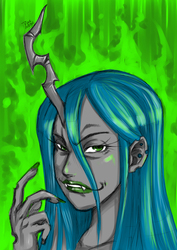 Size: 750x1061 | Tagged: dead source, safe, artist:diasfox, queen chrysalis, changeling, changeling queen, human, g4, bust, female, humanized, solo