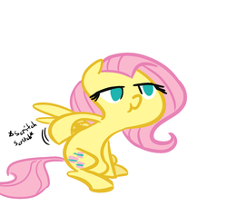 Size: 1100x1000 | Tagged: safe, artist:deeriojim, artist:tess, fluttershy, g4, :t, colored, female, scratching, sitting, solo