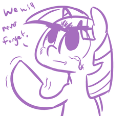 Size: 1100x1000 | Tagged: source needed, safe, artist:tess, twilight sparkle, g4, context is for the weak, crying, female, frown, glare, manly tears, monochrome, never forget, serious face, shaking, solo
