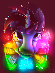 Size: 2907x3833 | Tagged: safe, artist:alumx, neon lights, rising star, pony, unicorn, g4, chromatic aberration, color porn, glowstick, high res, male, neon, solo, stallion