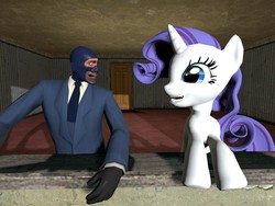 Size: 1024x768 | Tagged: safe, artist:funsketch, rarity, g4, 3d, balcony, gmod, room, smiling, spy, spy (tf2), team fortress 2