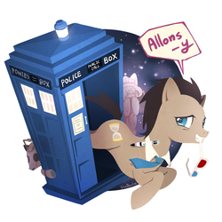 Size: 800x800 | Tagged: safe, artist:raichi, doctor whooves, time turner, cyberman, earth pony, pony, g4, 3d glasses, allons-y, doctor who, male, stallion, tardis, the doctor, weeping angel