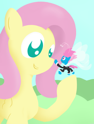 Size: 1600x2100 | Tagged: safe, artist:041744, fluttershy, seabreeze, breezie, pegasus, pony, g4, duo, female, lineless, male, no pupils