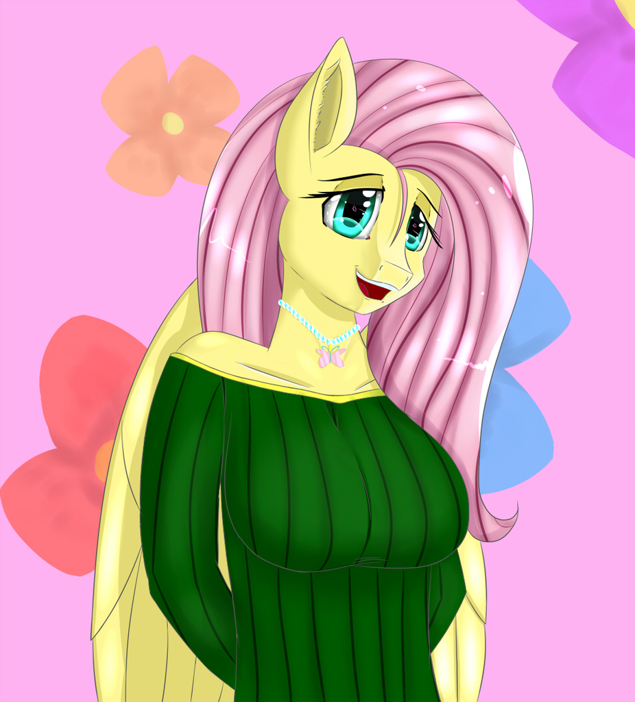 646679 Safe Artist Iluvhalo Fluttershy Anthro Breasts Busty Fluttershy Clothes Female