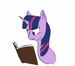 Size: 512x450 | Tagged: safe, artist:purgeslc, artist:whibbleton, twilight sparkle, g4, animated, book, confused, female, reading, scared, solo