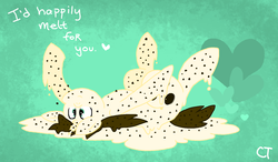 Size: 1792x1048 | Tagged: safe, artist:shinypikachu25, oc, oc only, oc:cookies & cream, food pony, original species, cute, heart, melting, smiling, solo