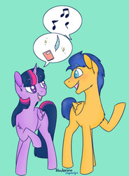 Size: 500x679 | Tagged: safe, artist:dragonfoxgirl, artist:flower-power-love, flash sentry, twilight sparkle, alicorn, pony, g4, blushing, book, female, male, mare, music, pictogram, quill, ship:flashlight, shipping, smiling, speech bubble, straight, twilight sparkle (alicorn)