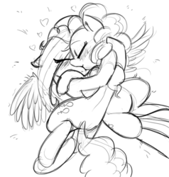 Size: 565x593 | Tagged: safe, artist:mickeymonster, fluttershy, pinkie pie, earth pony, pegasus, pony, g4, duo, eyes closed, female, grayscale, kiss on the lips, kissing, lesbian, mare, monochrome, ship:flutterpie, shipping, simple background, sketch, underhoof